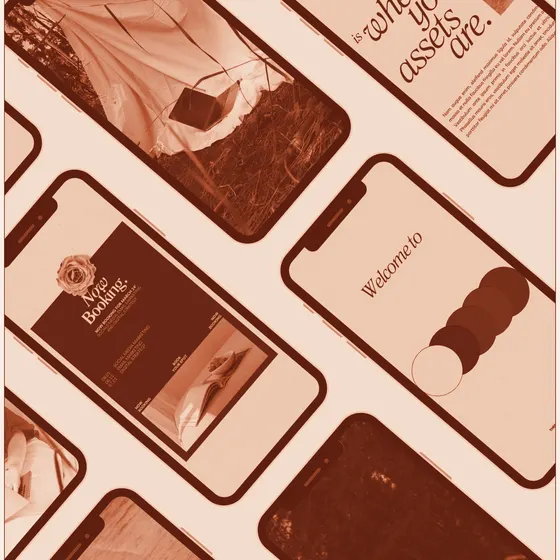 A grid of phones showing social media designs