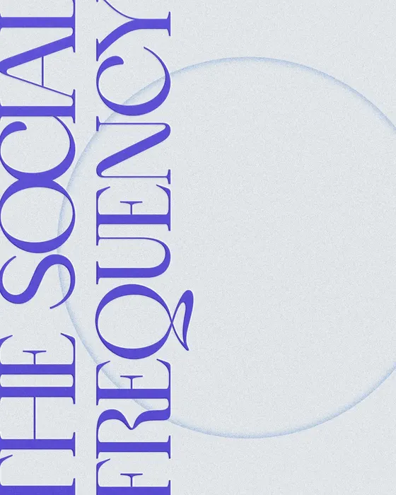 The Social Frequency name set in periwinkle serif type